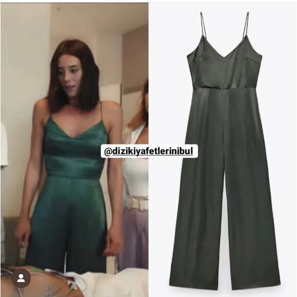 Zara Pants - ZARA LONG SATIN EFFECT JUMPSUIT DARK GREEN